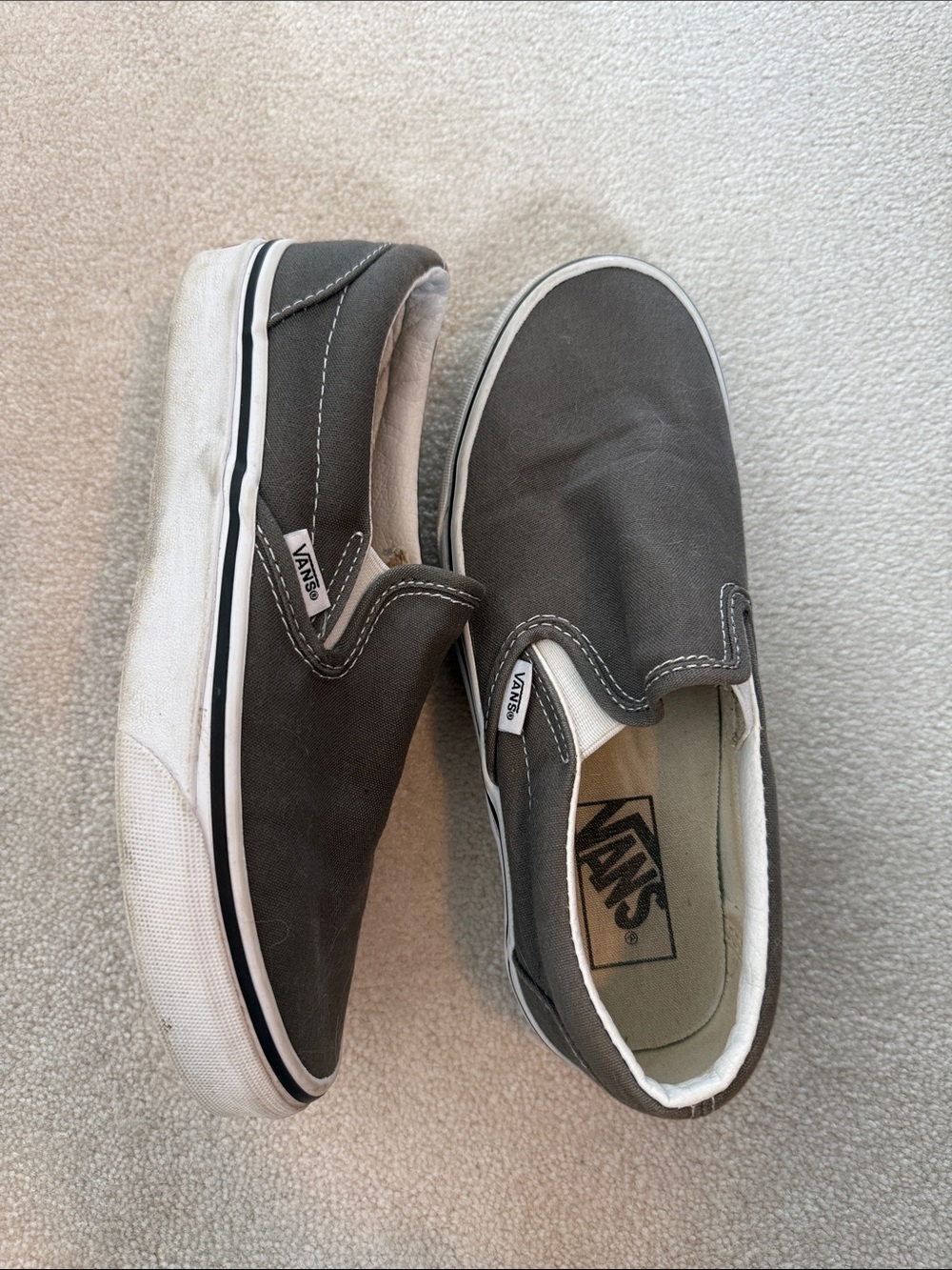 Vans Slip-On Sneakers in Charcoal and White